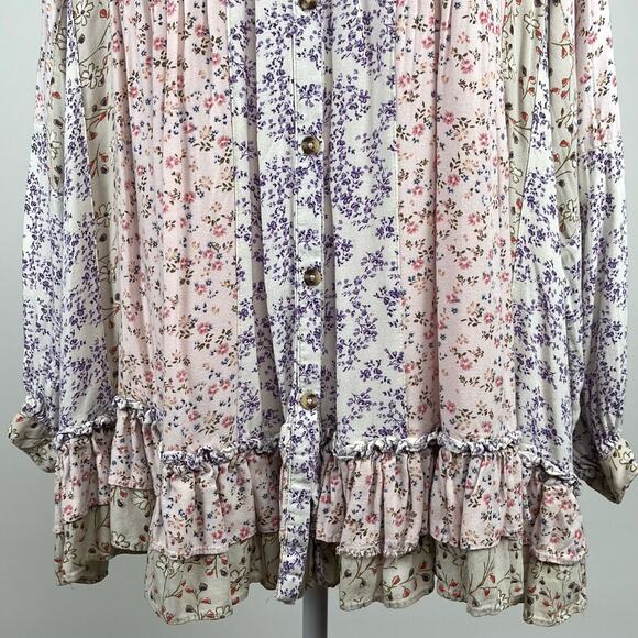 Floral Tiered Button-Front Mini Dress in Pastel Pink - Picture 4 of 16